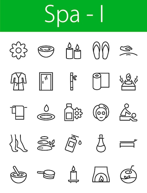 Vetor configure ícones de linha de spa