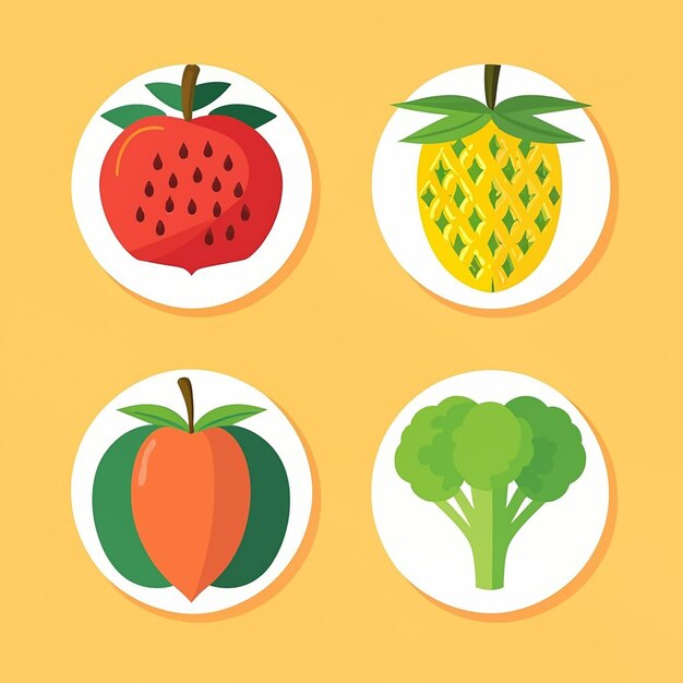 Vetor configure o ícone de frutas e legumes de verão deliciosos