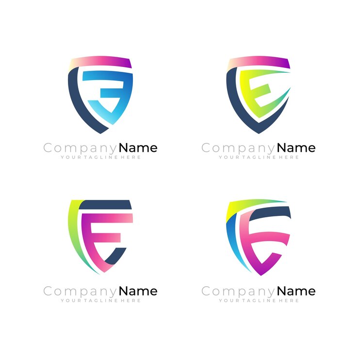 Vetor configure o logotipo do escudo com a letra e combinação de logos de defesa