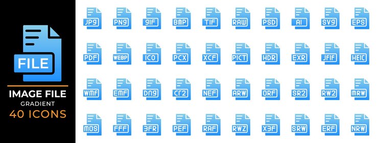 Vetor configure o tipo de arquivo no estilo de preenchimento de gradiente jpg gif tif bmp arquivos psd extensão ícone ilustração vetorial