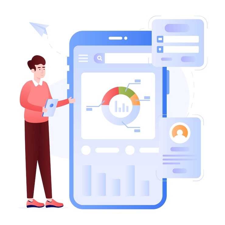 Vetor confira a ilustração plana premium do aplicativo de negócios