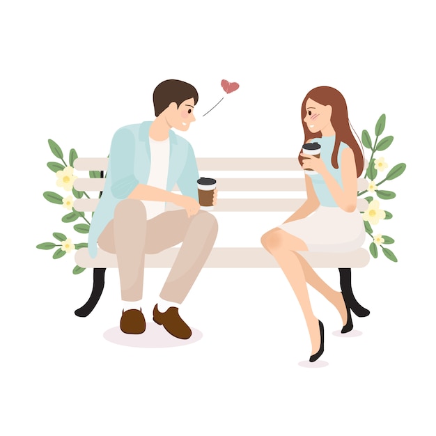 Confissão do jovem casal enquanto toma café café ou conceito de dia dos namorados