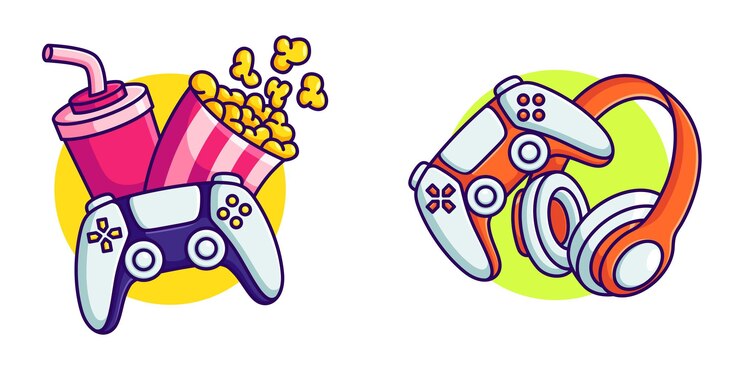 Vetor conforto ao jogar jogos ilustração vetorial lanche e fone de ouvido de jogo em design plano de desenho animado