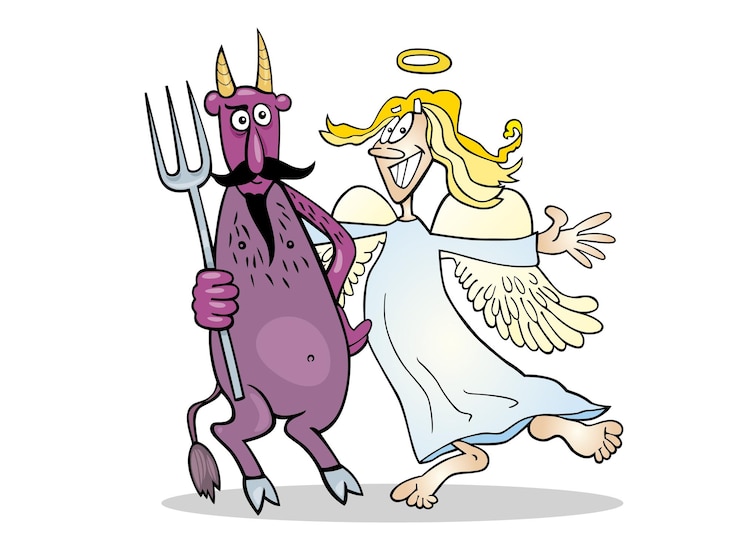 Vetor confrontação do diabo e do anjo