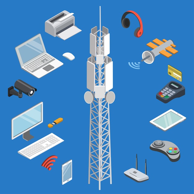 Conjunto 3d isométrico de tecnologias sem fio