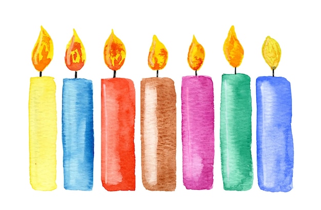 Vetor conjunto aquarela de velas festivas com chama isolada na ilustração branca coleção de belas