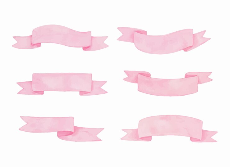 Vetor conjunto aquarela desenhado à mão de fitas cor de rosa