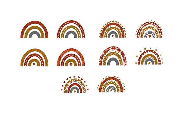 Conjunto bonito de arco-íris Boho desenhado à mão pastel e terra