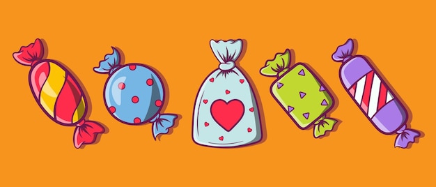 conjunto bunde de doces de desenho animado