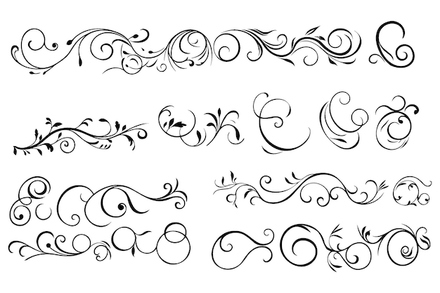 Conjunto caligráfico elegante de maestria decorativa com letras florais ornamentadas