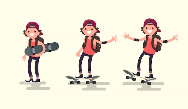 Conjunto cara andando em uma ilustração de skate