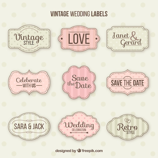 Conjunto clássico de emblemas de casamento do vintage