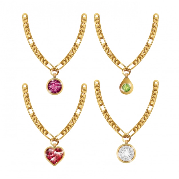 conjunto colar gemas jóias isolado