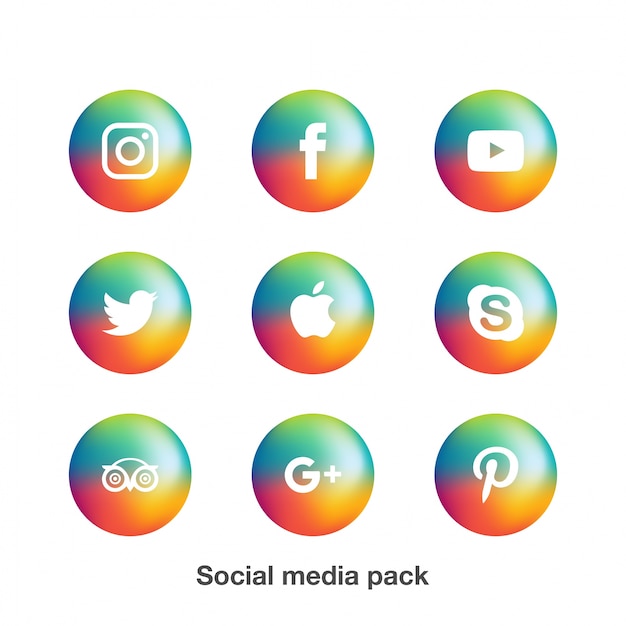 Vetor conjunto colorido de ícones de mídia social mais populares