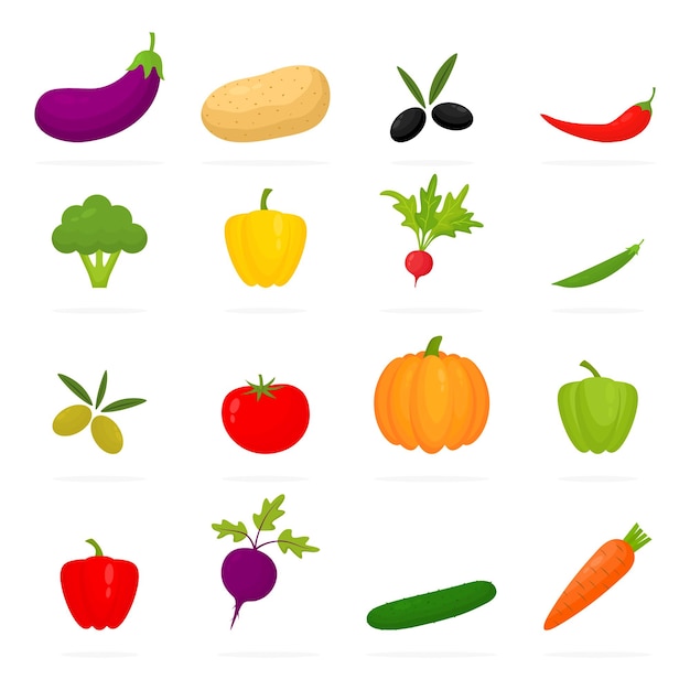 Conjunto colorido de vegetais Coleta de alimentos saudáveis Grupo de elementos orgânicos frescos