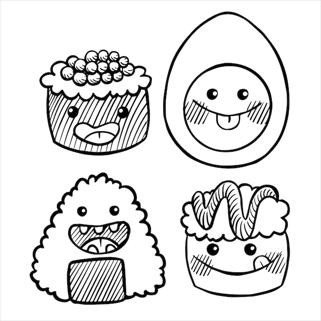 padrão perfeito com desenhos fofos da culinária asiática. comida japonesa.  personagens sorridentes engraçados, kawaii. 15445413 Vetor no Vecteezy