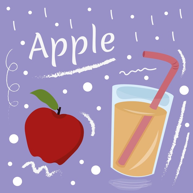 Conjunto com elementos de smoothie e doodle de maçã e maçã no fundo. modelo de livreto