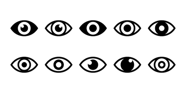 Vetor conjunto com ícones de vetor de olho. olhos humanos em fundo branco. símbolo de vista. veja ou observe o sinal.