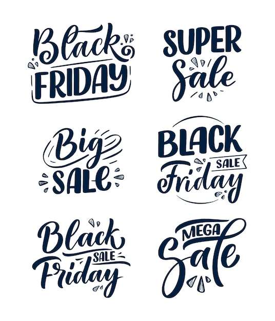 Conjunto com letras de Black Friday em estilo de caligrafia moderna.