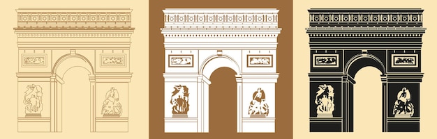Conjunto com o arco do triunfo, um marco de paris. ilustração vetorial.