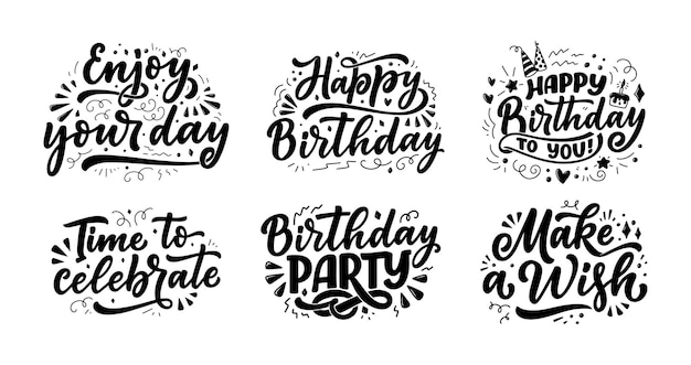 Conjunto com slogans de letras para feliz aniversário