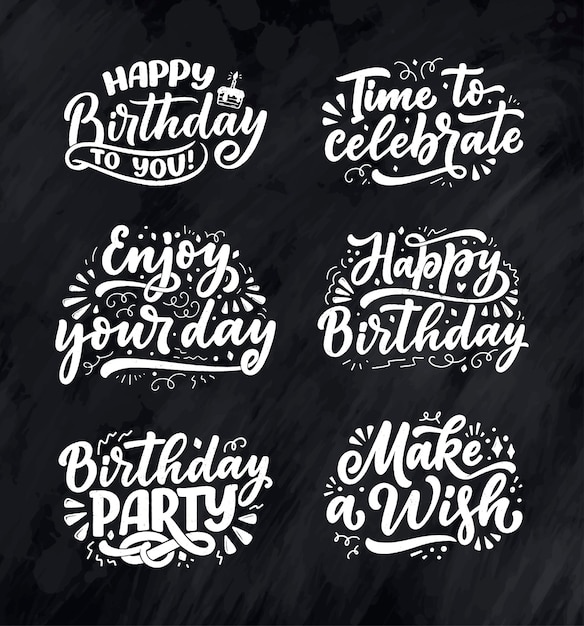 Conjunto com slogans de letras para feliz aniversário