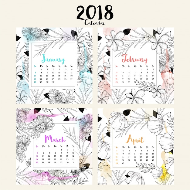 Conjunto completo de 12 meses, calendário 2018.