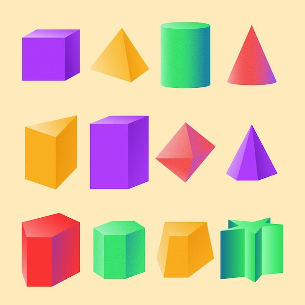 Conjunto completo de formas geométricas coloridas 3D