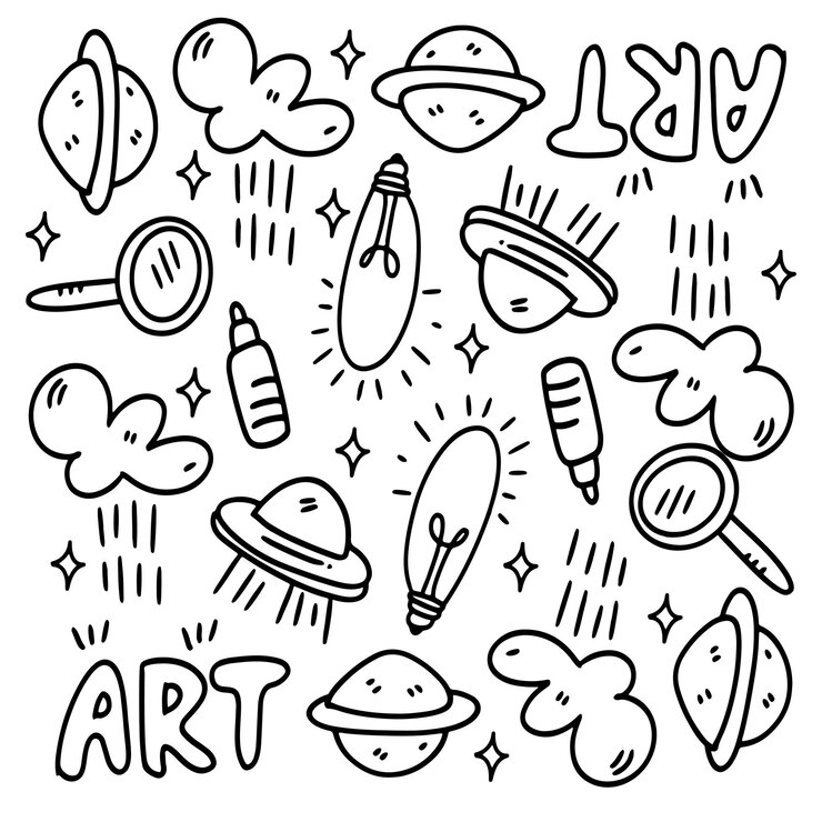 Vetor conjunto criativo com vetor de estilo de linha doodle