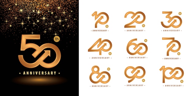 Vetor conjunto de 10 a 100 design de logotipo de aniversário, anos comemoram aniversário logotipo