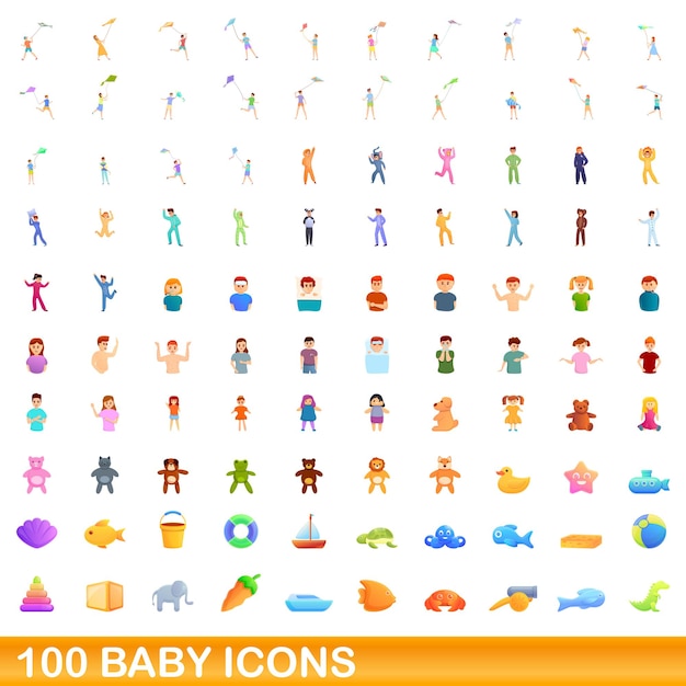 Conjunto de 100 ícones de bebê. Ilustração dos desenhos animados de 100 ícones de bebê conjunto de vetores isolado no fundo branco