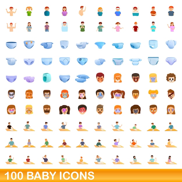 Conjunto de 100 ícones de bebê. ilustração dos desenhos animados de 100 ícones de bebê conjunto de vetores isolado no fundo branco