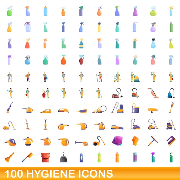 Conjunto de 100 ícones de higiene, estilo cartoon