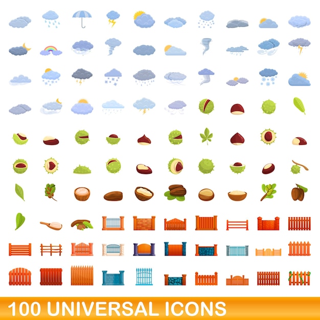 Conjunto de 100 ícones universais, estilo cartoon