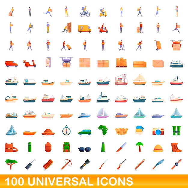 Conjunto de 100 ícones universais. ilustração dos desenhos animados de 100 ícones universais conjunto de vetores isolados no fundo branco