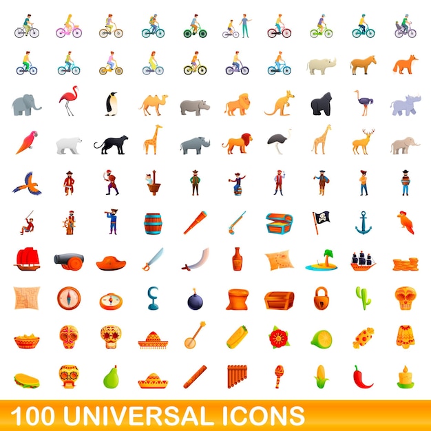 Conjunto de 100 ícones universais. ilustração dos desenhos animados de 100 ícones universais conjunto de vetores isolados no fundo branco