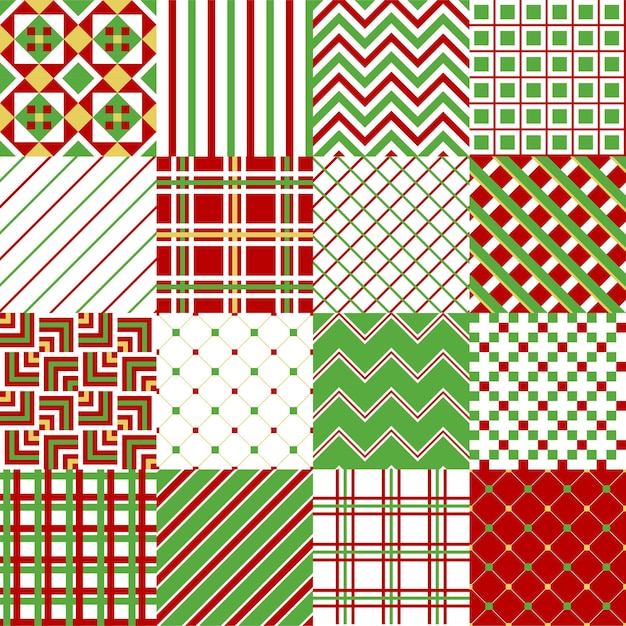 Conjunto de 16 padrões coloridos de Natal tradicionais. Ilustração vetorial