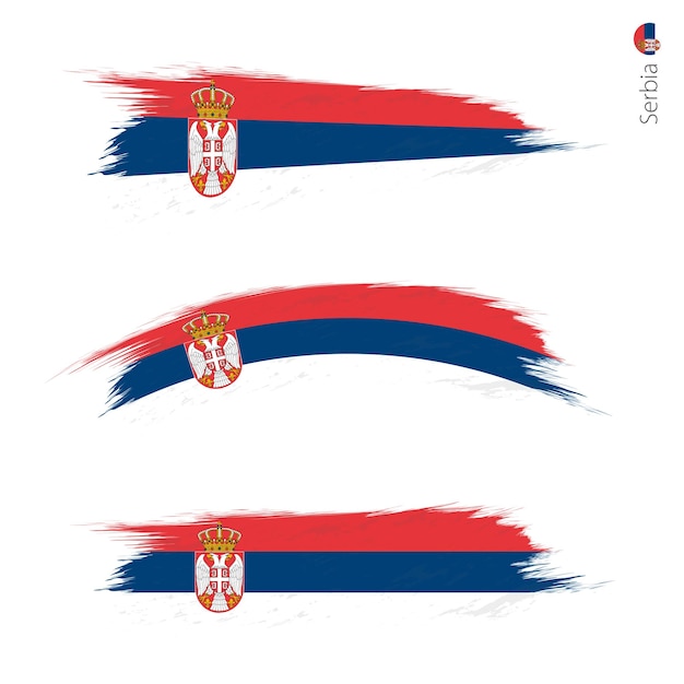 Conjunto de 3 bandeiras texturizadas em grunge da sérvia