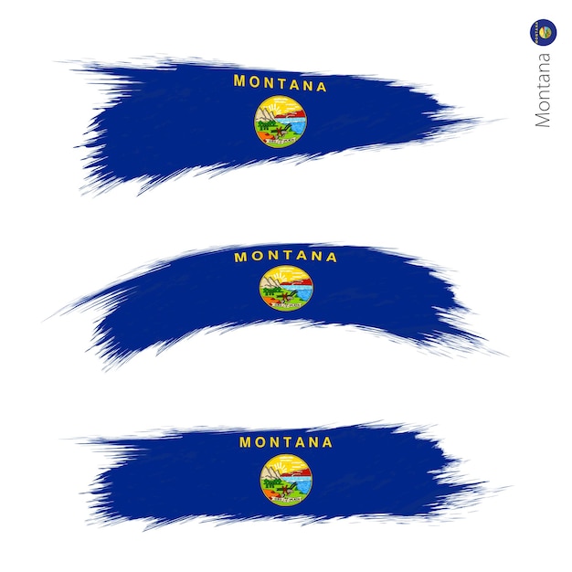 Vetor conjunto de 3 bandeiras texturizadas em grunge do estado americano de montana