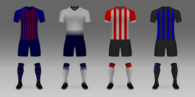 Conjunto de 3d realista modelo de futebol barcelona, tottenham, psv, inter.