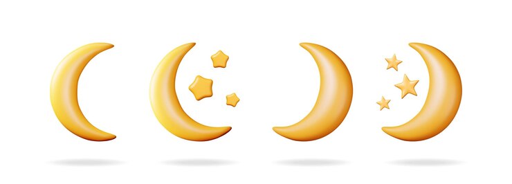 Vetor conjunto de 3d vetor crescente dourado lua e estrela