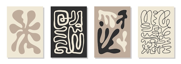 Conjunto de 4 modelos de cartazes de arte de parede inspirados em Matisse colagem contemporânea Resumo orgânico de uma linha