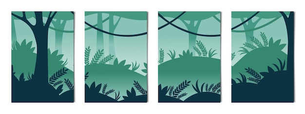Conjunto de 4 peças de cenário de selva de fundos verticais Vector