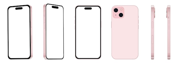 Vetor conjunto de 6 itens de diferentes ângulos 15 modelos de smartphone rosa novo layout da indústria de ti para web design em ilustração vetorial de fundo branco