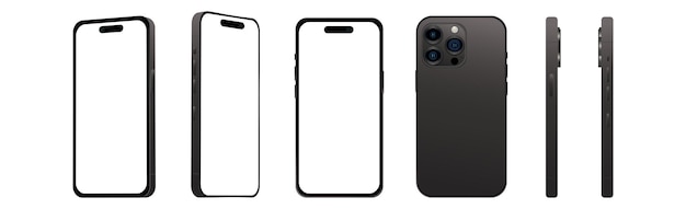 Vetor conjunto de 6 pcs ângulos diferentes smartphone preto 14 modelos pro novidade da maquete da indústria de ti para web design em um fundo branco vetor