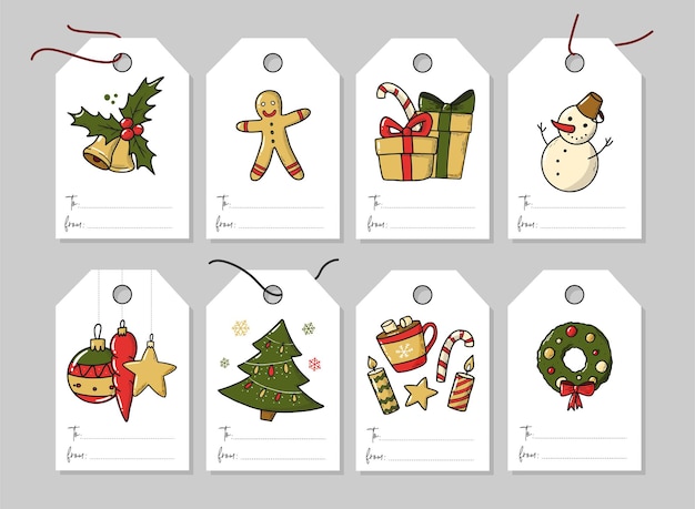 Conjunto de 8 etiquetas e rótulos de natal