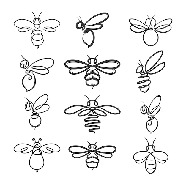 Vetor conjunto de abelhas conjunto de rótulos de mel e abelhas para produtos de logotipo de mel conjunto de abelhas gráficas modernas abstratas em fundo branco