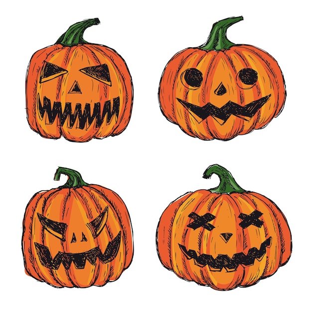 Conjunto de abóbora de Halloween Ilustração desenhada à mão