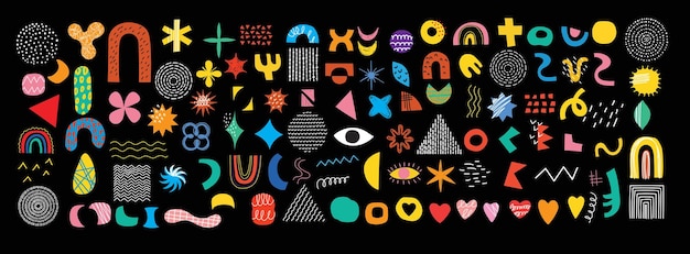 Conjunto de abstratas formas geométricas retro doodle vetor Colecção de vetores contemporâneos