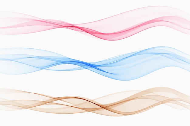 Conjunto de abstrato colorido transparente ondas de fumaça desenho de curva ondulada